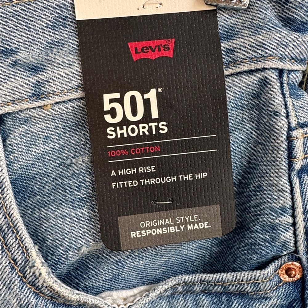 Levi's 501 Distressed Denim Shorts High Waist Raw Hem Cotton Size 27 - Picture 5 of 13